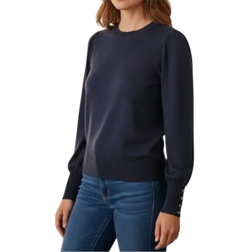 Philosophy Navy Long‎ Sleeve Top Puff Sleeve w/ Gold Buttons NWOT Size Large
